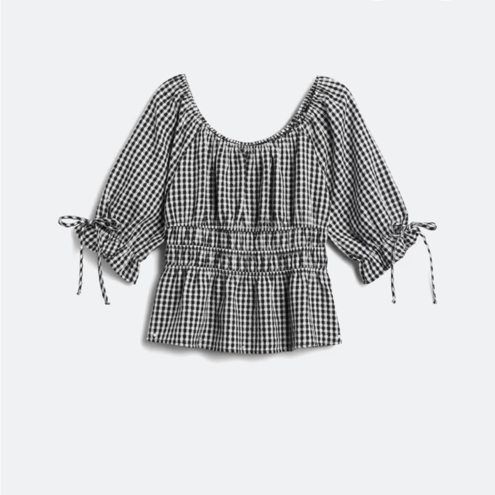 Luq Maisie Peplum Black and White Gingham Women's Top